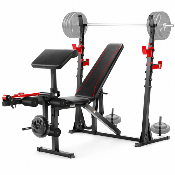 Adjustable Weight Bench 900LBS Olympic Weight Bench Set W/Squat Rack, Preacher Curl, Leg Extension Full Body Workout Bench Press